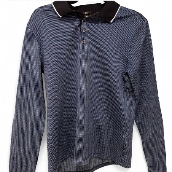 Men's Hugo Boss Long Sleeved Navy Polo Shirt - Picture 1 of 4